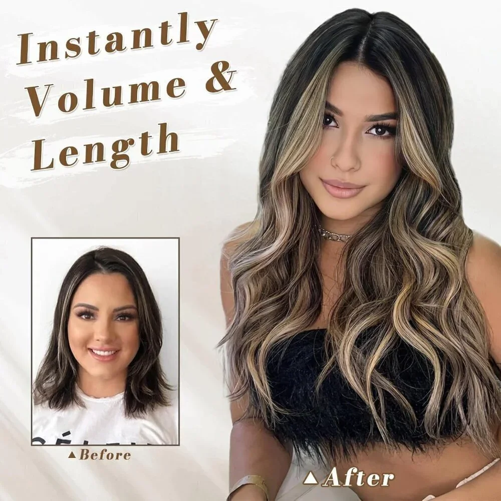 Clip in Hair Extensions - 20 Inch Highlight Wavy Clip in Hair Extensions for Wom